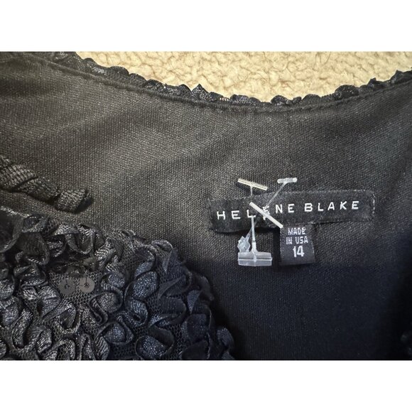 Helene Blake Sequin Faux Wrap Evening Blouse Women 14 Lace Sleeve V Neck Black - Picture 7 of 8